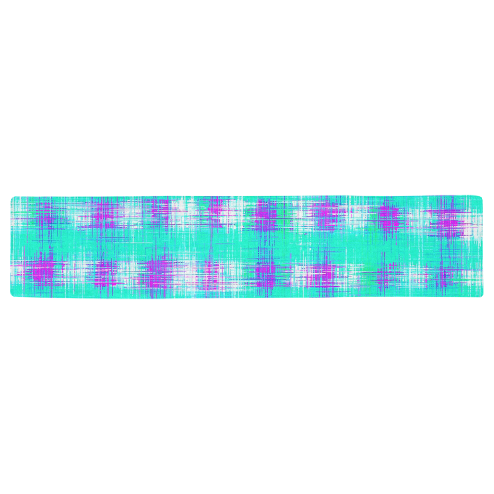 plaid pattern graffiti painting abstract in blue green and pink Table Runner 16x72 inch