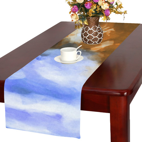 rusty psychedelic splash painting texture abstract background in blue and brown Table Runner 16x72 inch