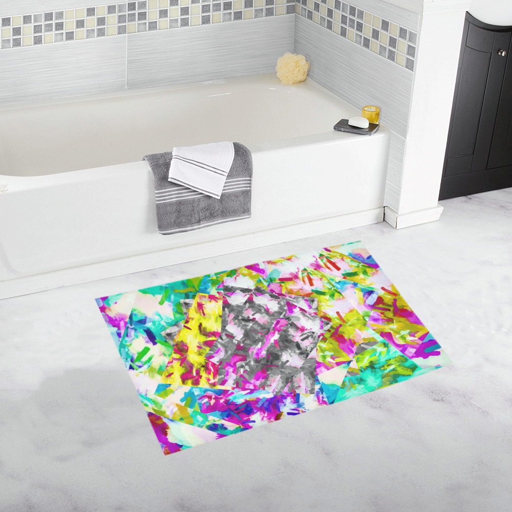 camouflage psychedelic splash painting abstract in pink blue yellow green purple Bath Rug 20''x 32''