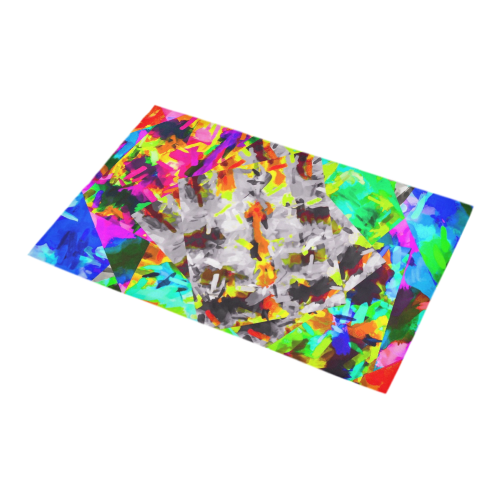 camouflage psychedelic splash painting abstract in blue green orange pink brown Bath Rug 16''x 28''