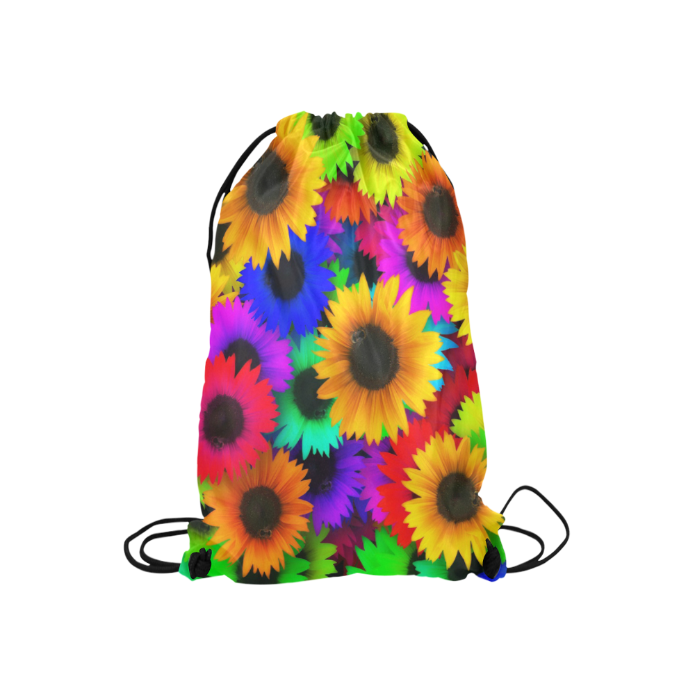 Neon Rainbow Pop Sunflowers Small Drawstring Bag Model 1604 (Twin Sides) 11"(W) * 17.7"(H)