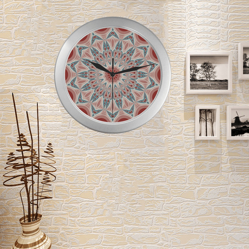 Modern Kaleidoscope Mandala Fractal Art Graphic Silver Color Wall Clock