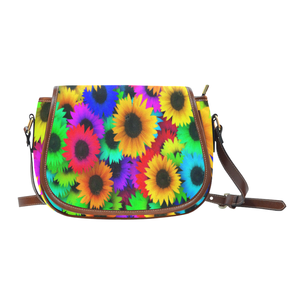 Neon Rainbow Pop Sunflowers Saddle Bag/Large (Model 1649)