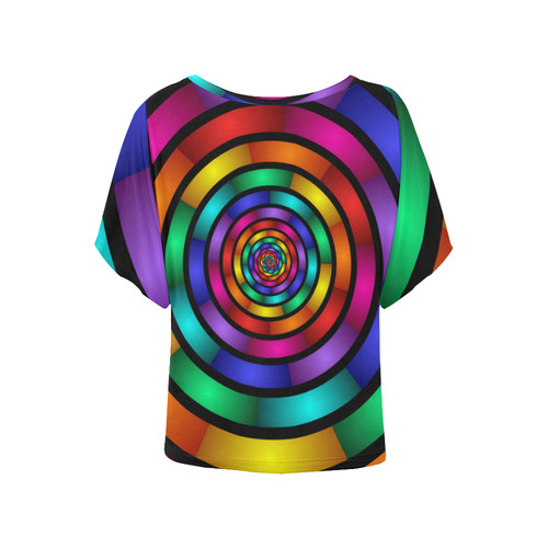 Round Psychedelic Colorful Modern Fractal Graphic Women's Batwing-Sleeved Blouse T shirt (Model T44)
