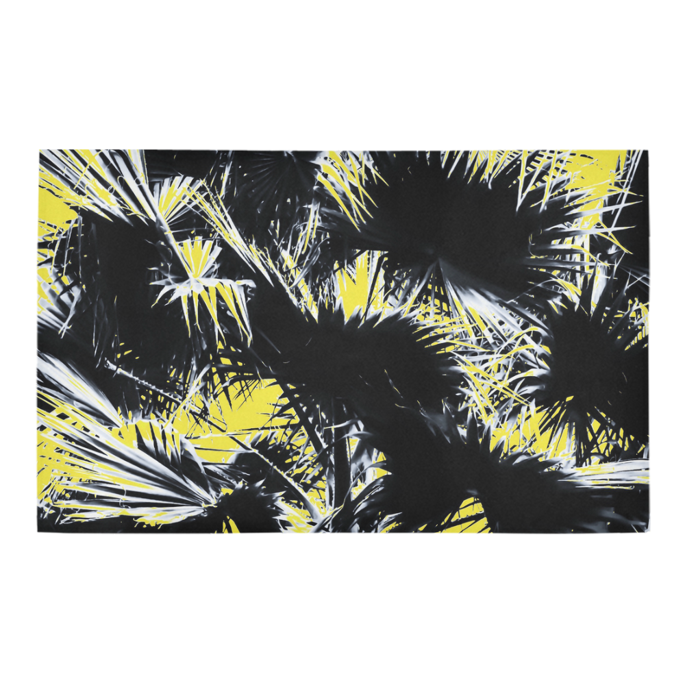 black and white palm leaves with yellow background Bath Rug 20''x 32''