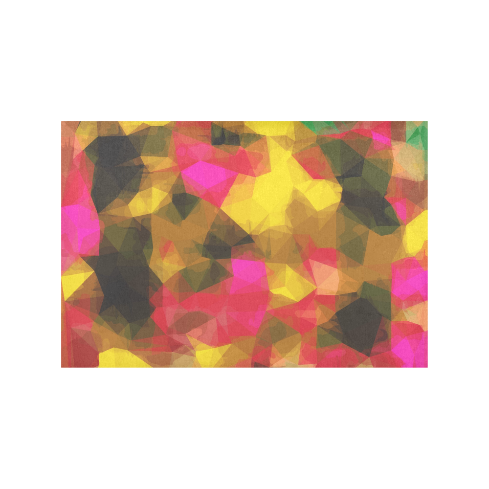 psychedelic geometric polygon shape pattern abstract in pink yellow green Placemat 12’’ x 18’’ (Set of 4)