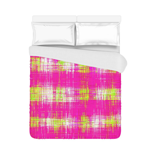 plaid pattern graffiti painting abstract in pink and yellow Duvet Cover 86"x70" ( All-over-print)