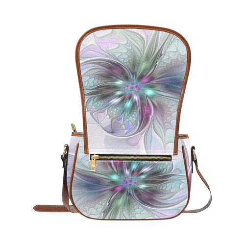 Colorful Fantasy Abstract Modern Fractal Flower Saddle Bag/Small (Model 1649) Full Customization