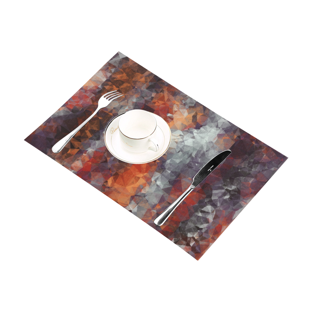 psychedelic geometric polygon shape pattern abstract in orange brown red black Placemat 12''x18''