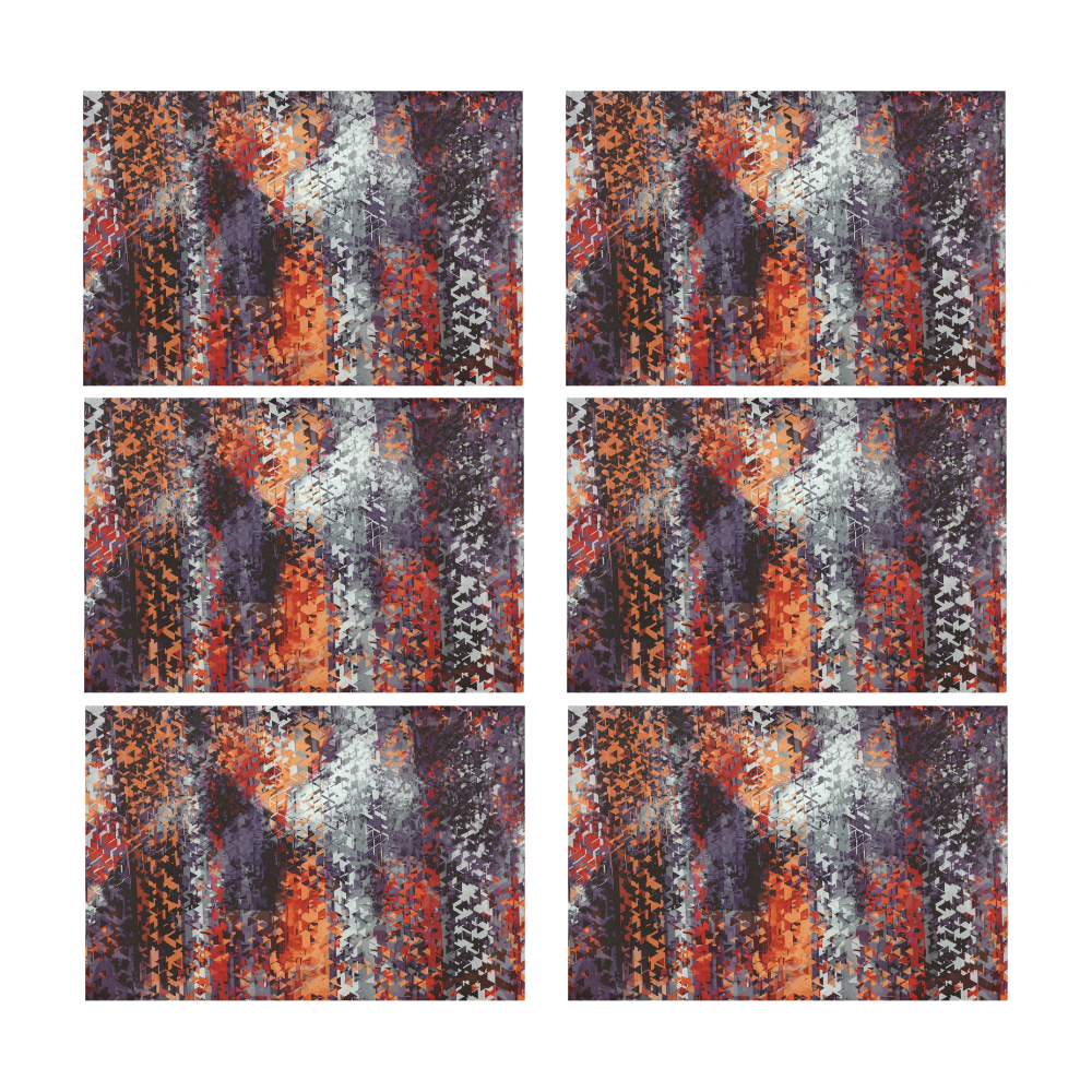 psychedelic geometric polygon shape pattern abstract in black orange brown red Placemat 12’’ x 18’’ (Set of 6)