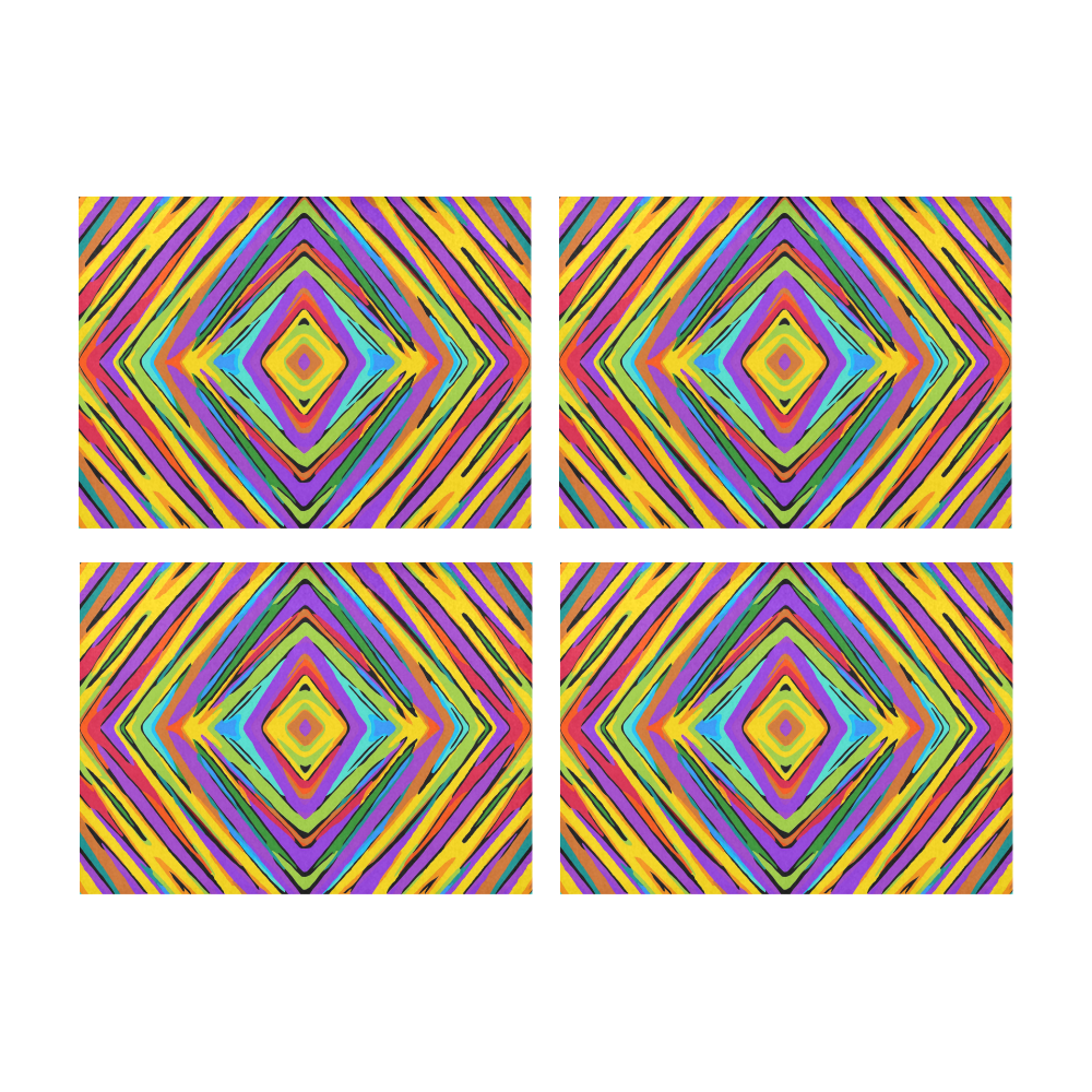 psychedelic geometric graffiti square pattern abstract in blue purple pink yellow green Placemat 14’’ x 19’’ (Set of 4)