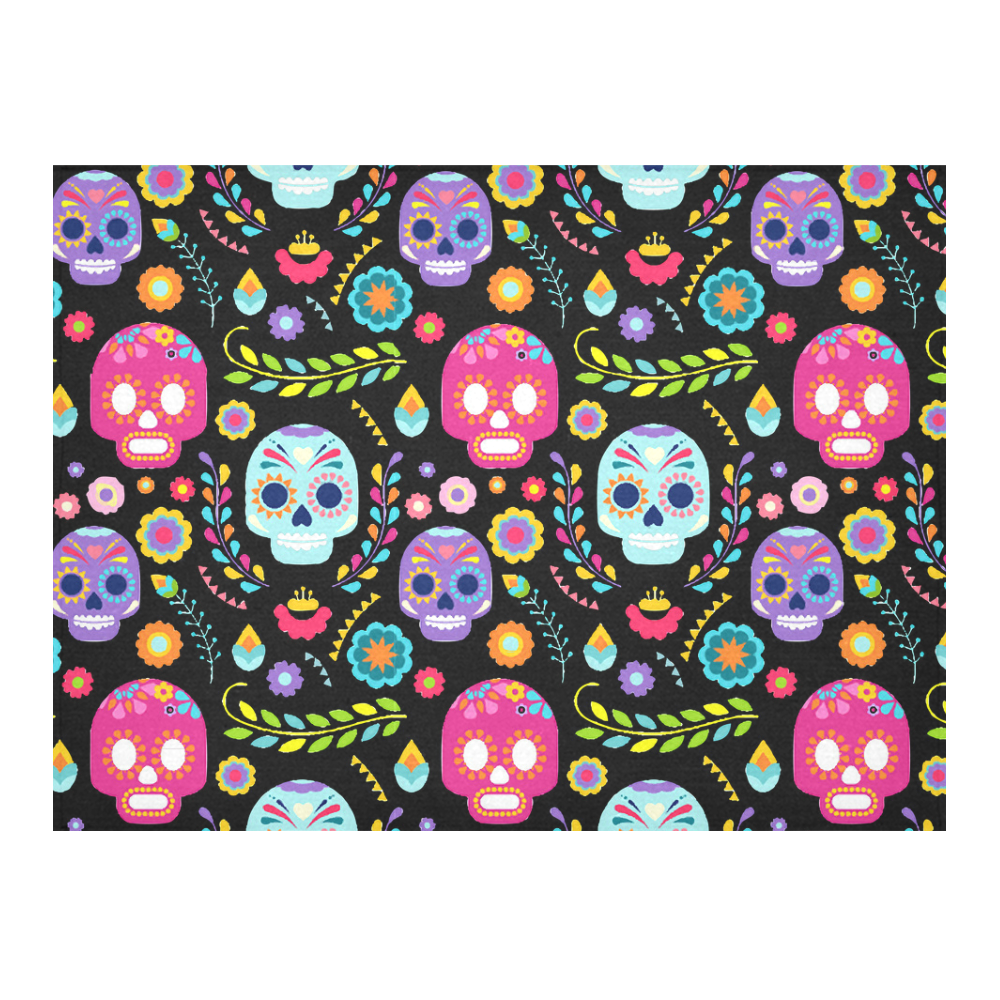 Day of the Dead Sugar Skull Floral Pattern Cotton Linen Tablecloth 52"x 70"