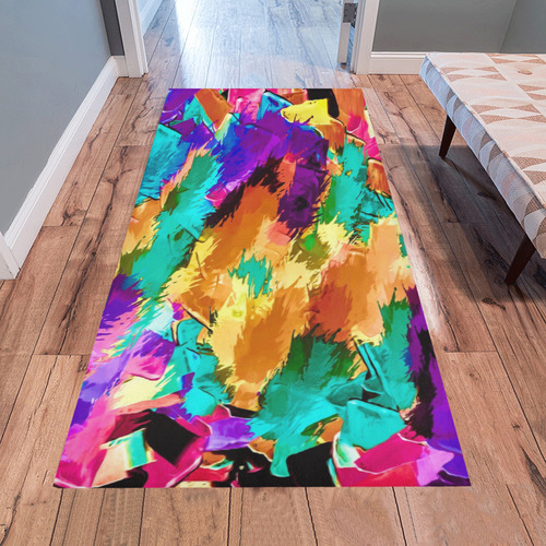 psychedelic splash painting texture abstract background in pink green purple yellow brown Area Rug 7'x3'3''