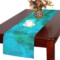 splash painting abstract texture in blue and green Table Runner 14x72 inch