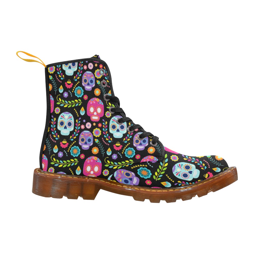 Day of the Dead Sugar Skull Floral Pattern Martin Boots For Women Model 1203H
