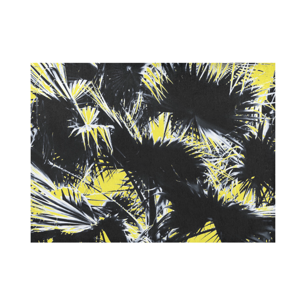 black and white palm leaves with yellow background Placemat 14’’ x 19’’ (Set of 6)