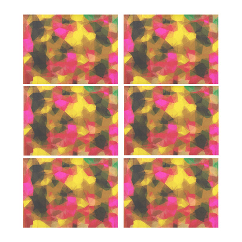 psychedelic geometric polygon shape pattern abstract in pink yellow green Placemat 14’’ x 19’’ (Set of 6)