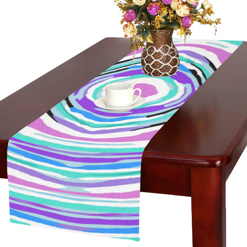 psychedelic graffiti circle pattern abstract in pink blue purple Table Runner 16x72 inch