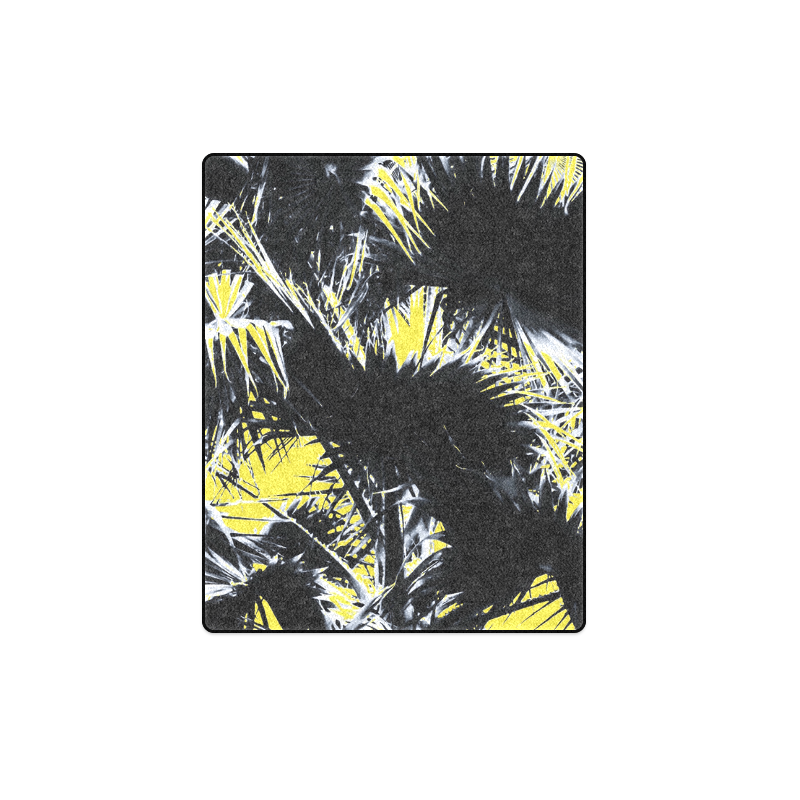 black and white palm leaves with yellow background Blanket 40"x50"