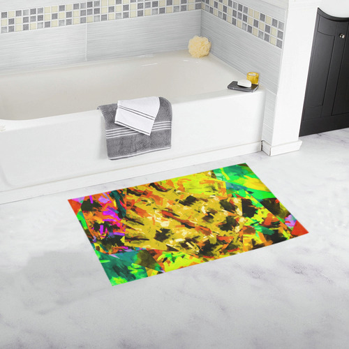 camouflage splash painting abstract in yellow green brown red orange Bath Rug 16''x 28''