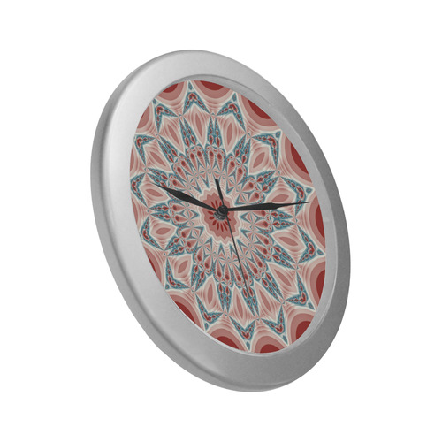 Modern Kaleidoscope Mandala Fractal Art Graphic Silver Color Wall Clock