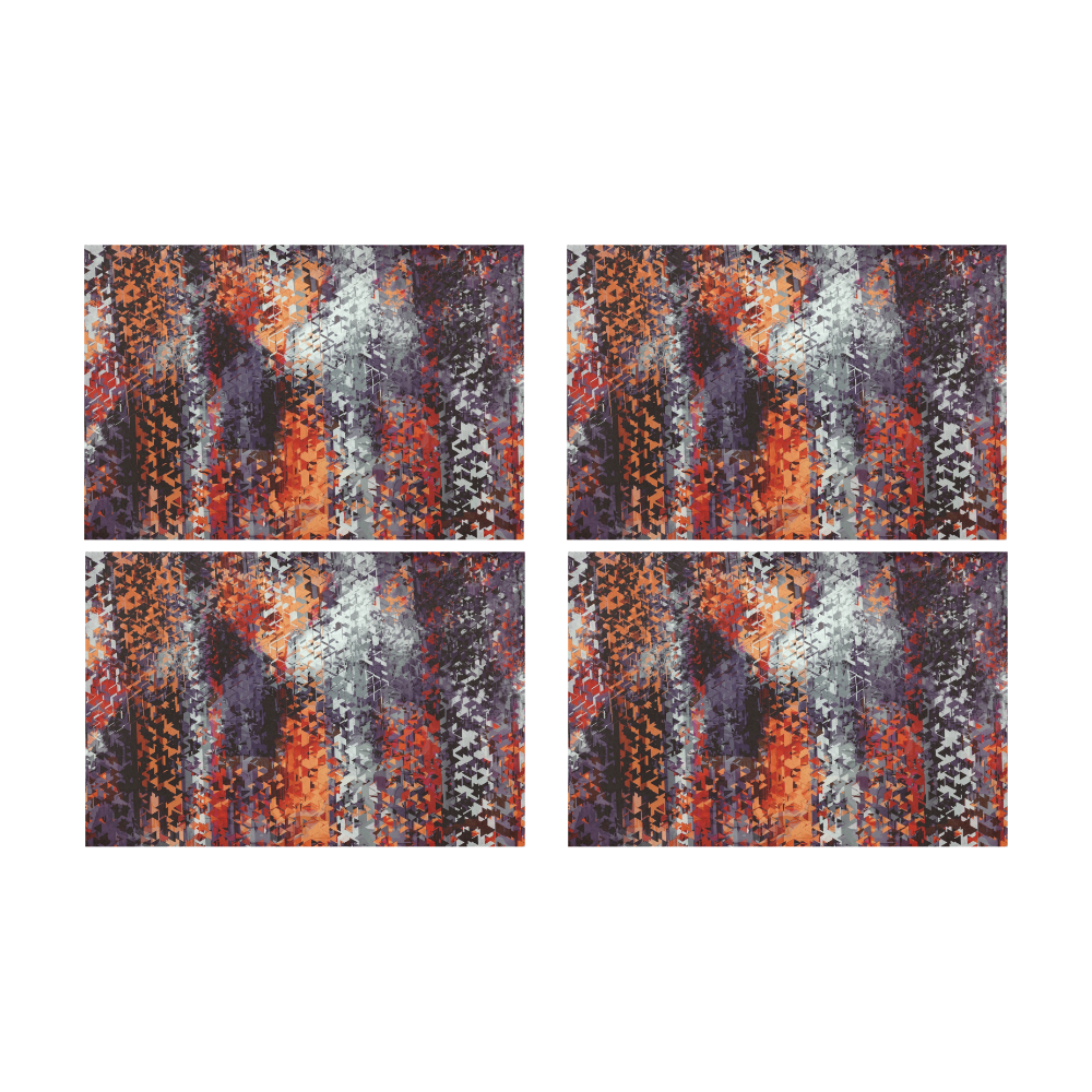 psychedelic geometric polygon shape pattern abstract in black orange brown red Placemat 12’’ x 18’’ (Set of 4)