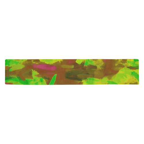 camouflage painting texture abstract background in green yellow brown Table Runner 14x72 inch