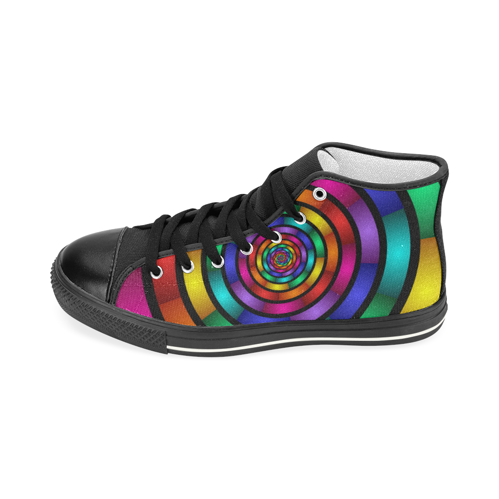 Round Psychedelic Colorful Modern Fractal Graphic Women's Classic High Top Canvas Shoes (Model 017)