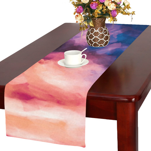 psychedelic milky way splash painting texture abstract background in red purple blue Table Runner 16x72 inch