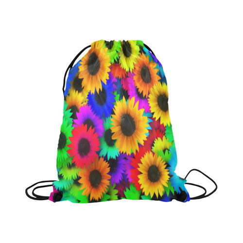 Neon Rainbow Pop Sunflowers Large Drawstring Bag Model 1604 (Twin Sides)  16.5"(W) * 19.3"(H)