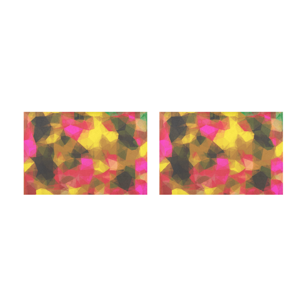 psychedelic geometric polygon shape pattern abstract in pink yellow green Placemat 12’’ x 18’’ (Set of 2)