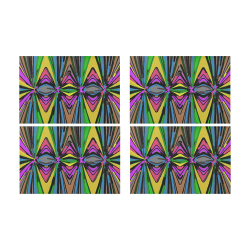 psychedelic geometric graffiti triangle pattern in pink green blue yellow and brown Placemat 12’’ x 18’’ (Set of 4)