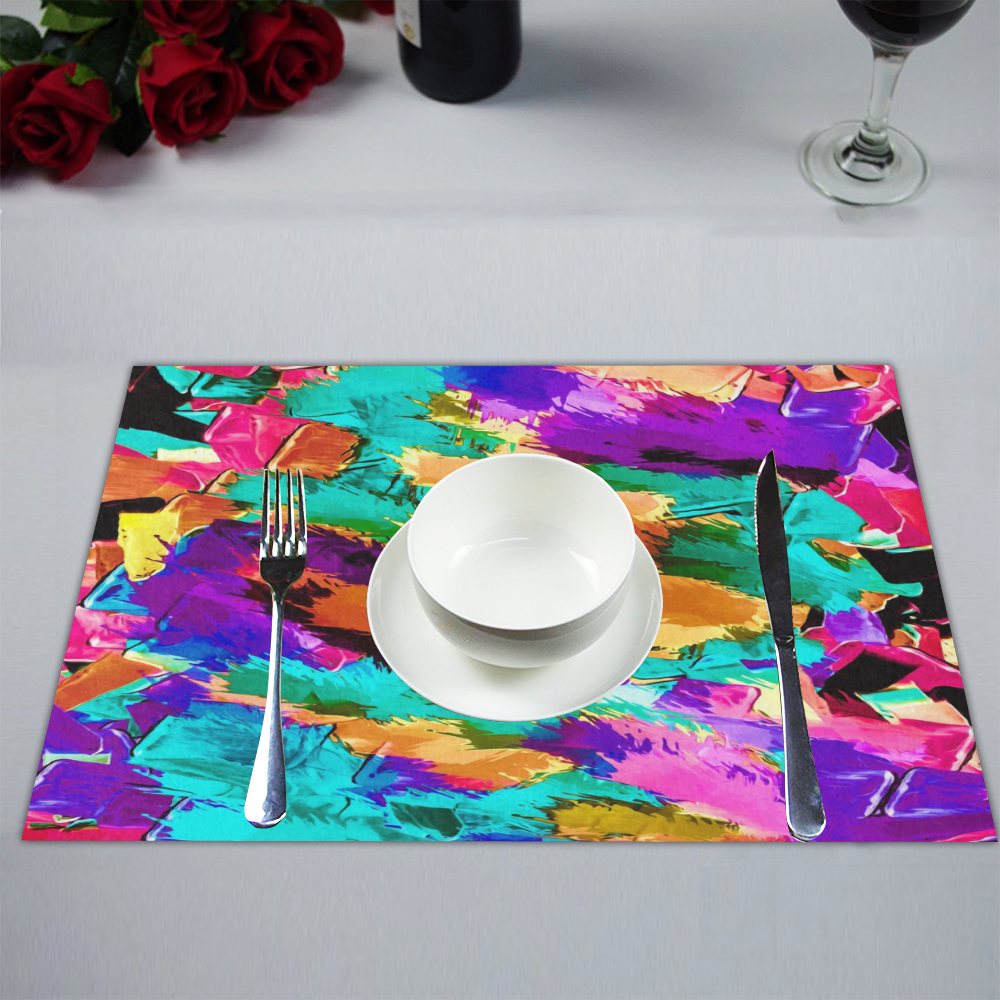 psychedelic splash painting texture abstract background in pink green purple yellow brown Placemat 14’’ x 19’’ (Set of 6)