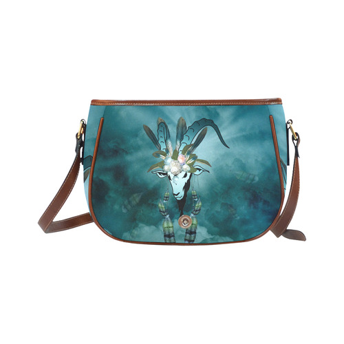 The billy goat with feathers and flowers Saddle Bag/Small (Model 1649) Full Customization