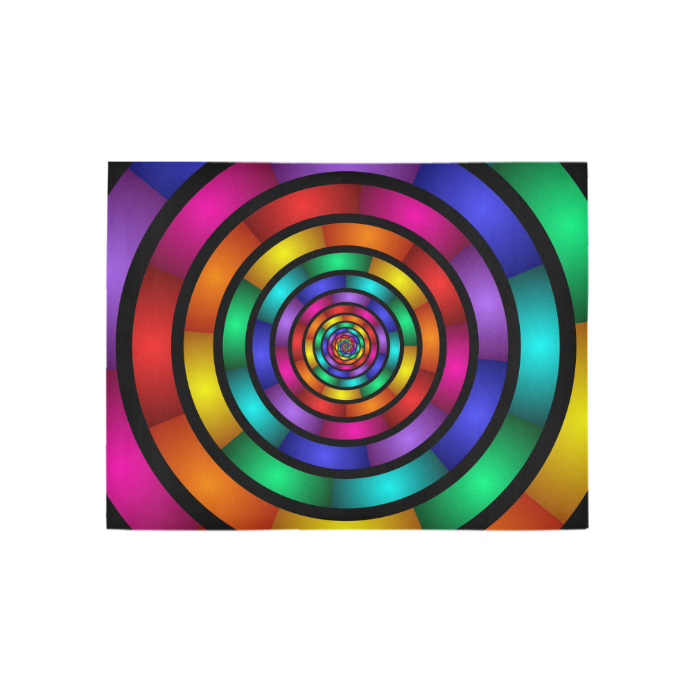 Round Psychedelic Colorful Modern Fractal Graphic Area Rug 5'3''x4'