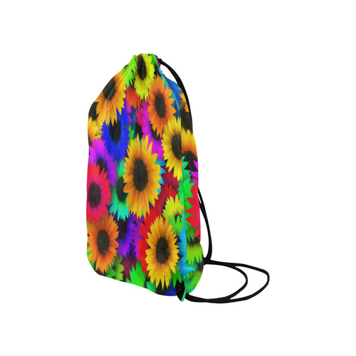 Neon Rainbow Pop Sunflowers Small Drawstring Bag Model 1604 (Twin Sides) 11"(W) * 17.7"(H)