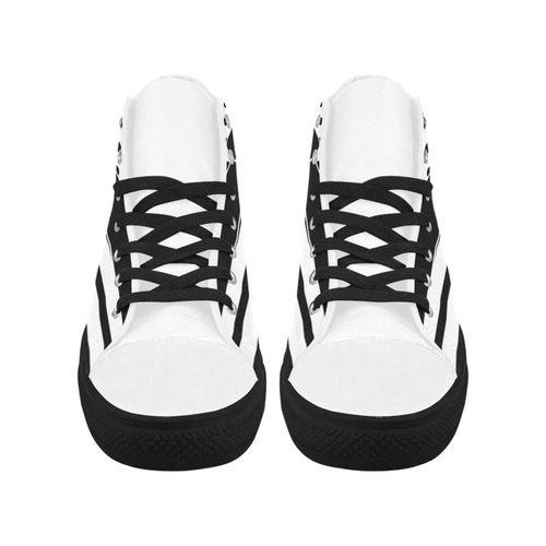 Polka Dots Stripes black white Comic Ribbon black Aquila High Top Microfiber Leather Women's Shoes (Model 032)