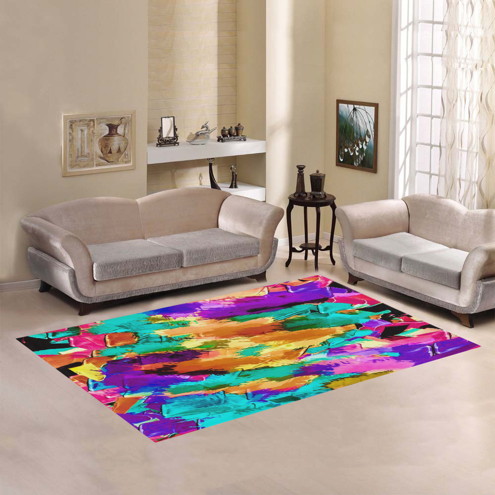 psychedelic splash painting texture abstract background in pink green purple yellow brown Area Rug7'x5'