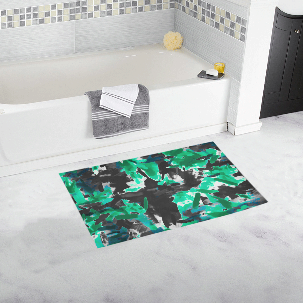 psychedelic vintage camouflage painting texture abstract in green and black Bath Rug 16''x 28''