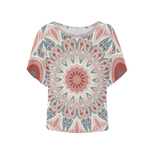 Modern Kaleidoscope Mandala Fractal Art Graphic Women's Batwing-Sleeved Blouse T shirt (Model T44)