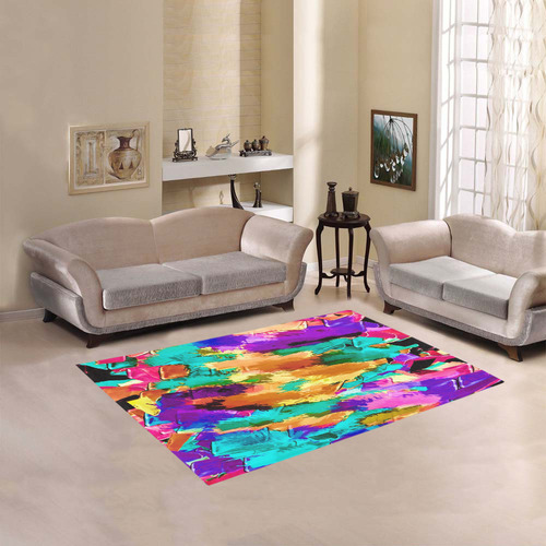 psychedelic splash painting texture abstract background in pink green purple yellow brown Area Rug 5'3''x4'