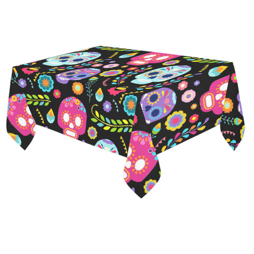 Day of the Dead Sugar Skull Floral Pattern Cotton Linen Tablecloth 60"x 84"