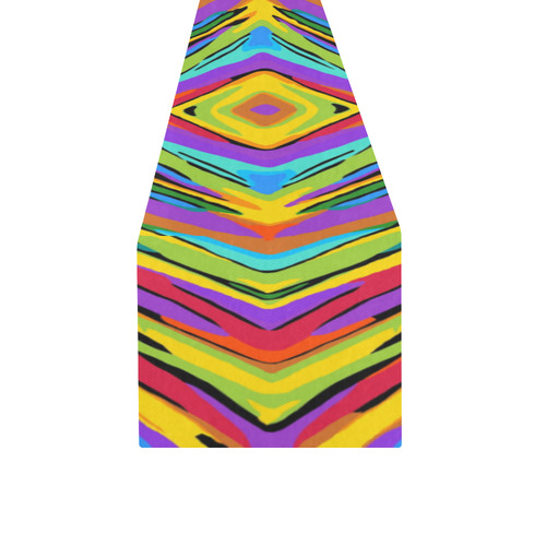 psychedelic geometric graffiti square pattern abstract in blue purple pink yellow green Table Runner 14x72 inch