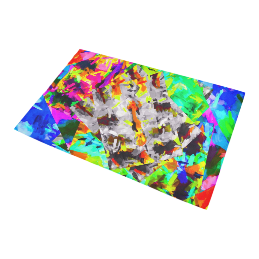 camouflage psychedelic splash painting abstract in blue green orange pink brown Bath Rug 20''x 32''