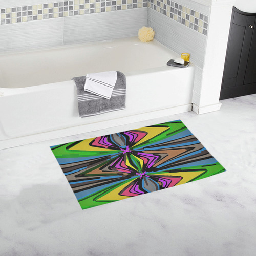 psychedelic geometric graffiti triangle pattern in pink green blue yellow and brown Bath Rug 16''x 28''