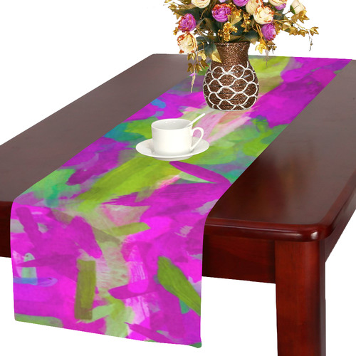 splash painting abstract texture in purple pink green Table Runner 16x72 inch