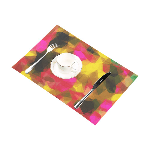 psychedelic geometric polygon shape pattern abstract in pink yellow green Placemat 12’’ x 18’’ (Set of 2)
