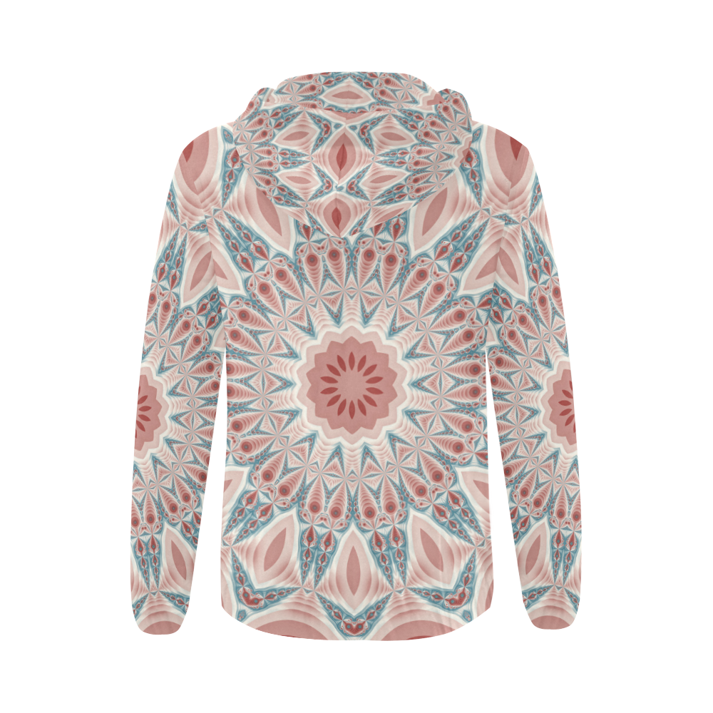 Modern Kaleidoscope Mandala Fractal Art Graphic All Over Print Full Zip Hoodie for Women (Model H14)
