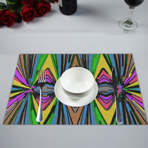 psychedelic geometric graffiti triangle pattern in pink green blue yellow and brown Placemat 14’’ x 19’’ (Set of 6)