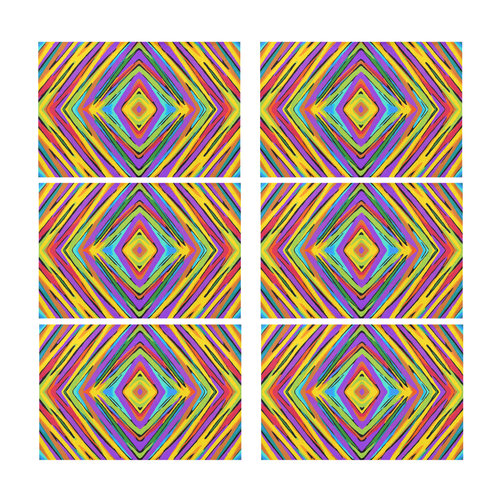 psychedelic geometric graffiti square pattern abstract in blue purple pink yellow green Placemat 12’’ x 18’’ (Set of 6)